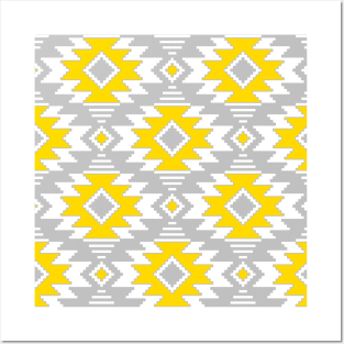 Tribal Aztec Native Ornament - White Gray Yellow Sunny Gold Pastel Ethnic Geometric Amulet Boho Pattern Posters and Art